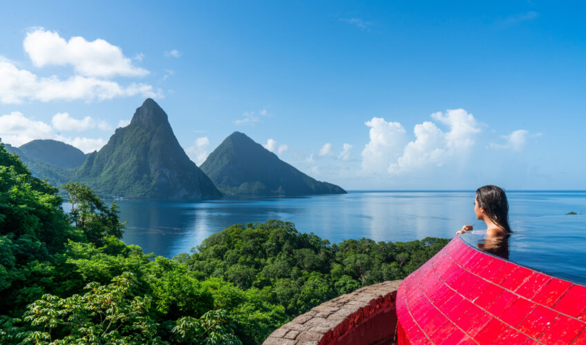 jade mountain infinity pool view of pitons